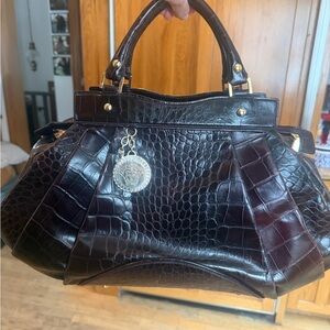 Authentic VERSACE Burgundy Crocodile-Embossed Handbag Beautiful 😍